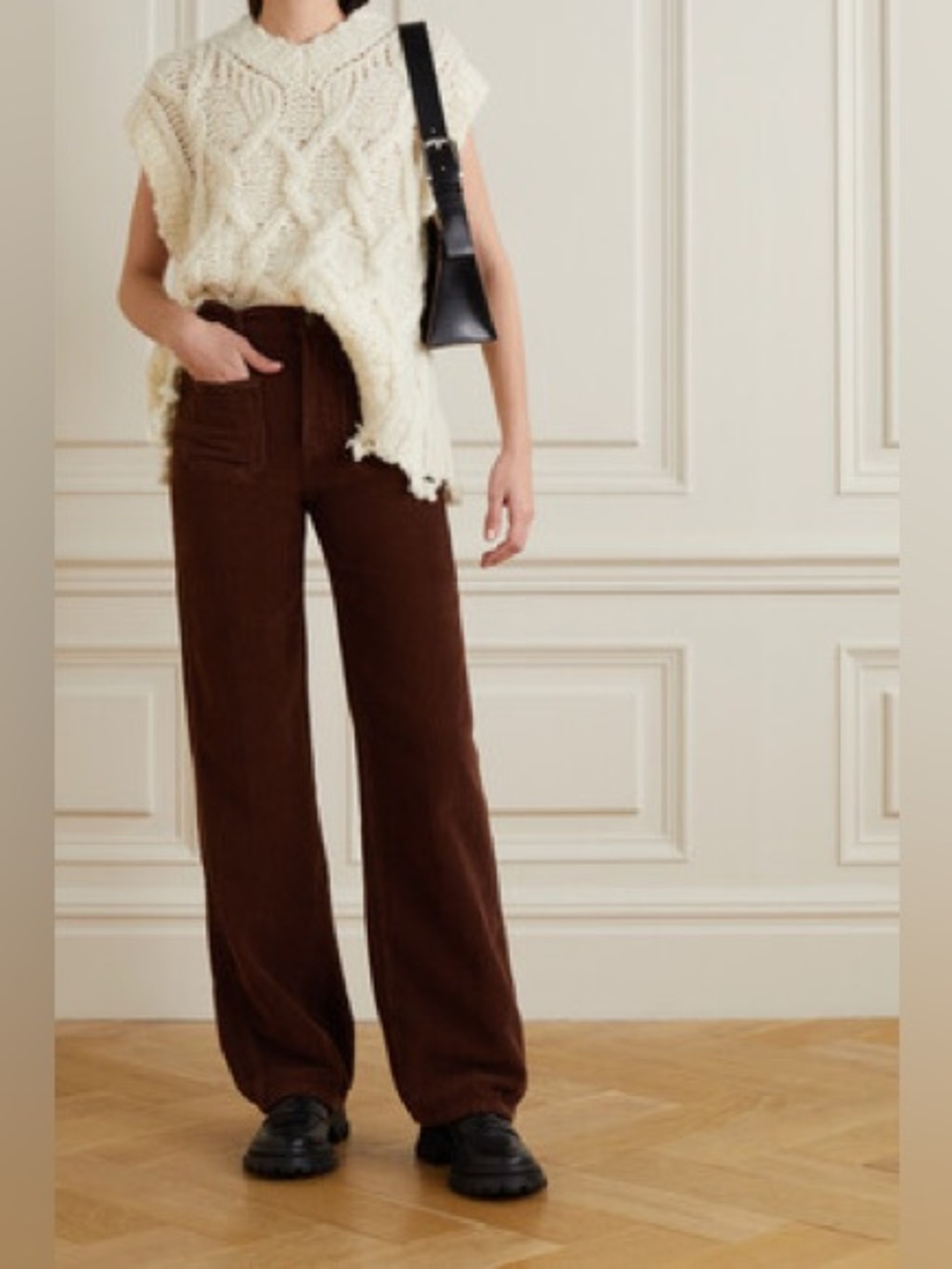 Reformation Alyssa Organic Cotton Corduroy Wide-Leg Pants in Brown Size 25